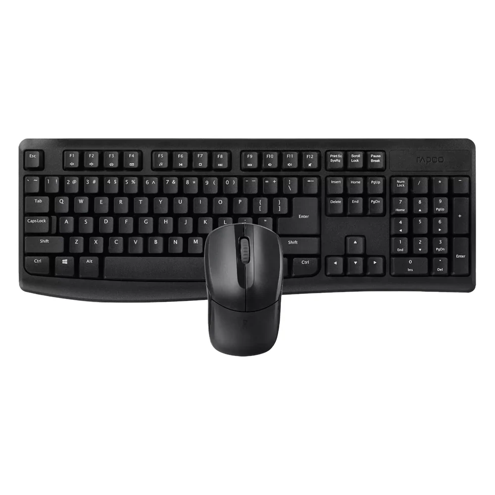 Rapoo X1800 Pro Wireless Keyboard & Mouse Combo, Wireless via USB-A Dongle, 100% Keyboard Layout, Spill-resistant design 1000 DPI Optical Mouse Sensor, Up to 12 months Battery Life, Black, 1 Year Warranty | 12002