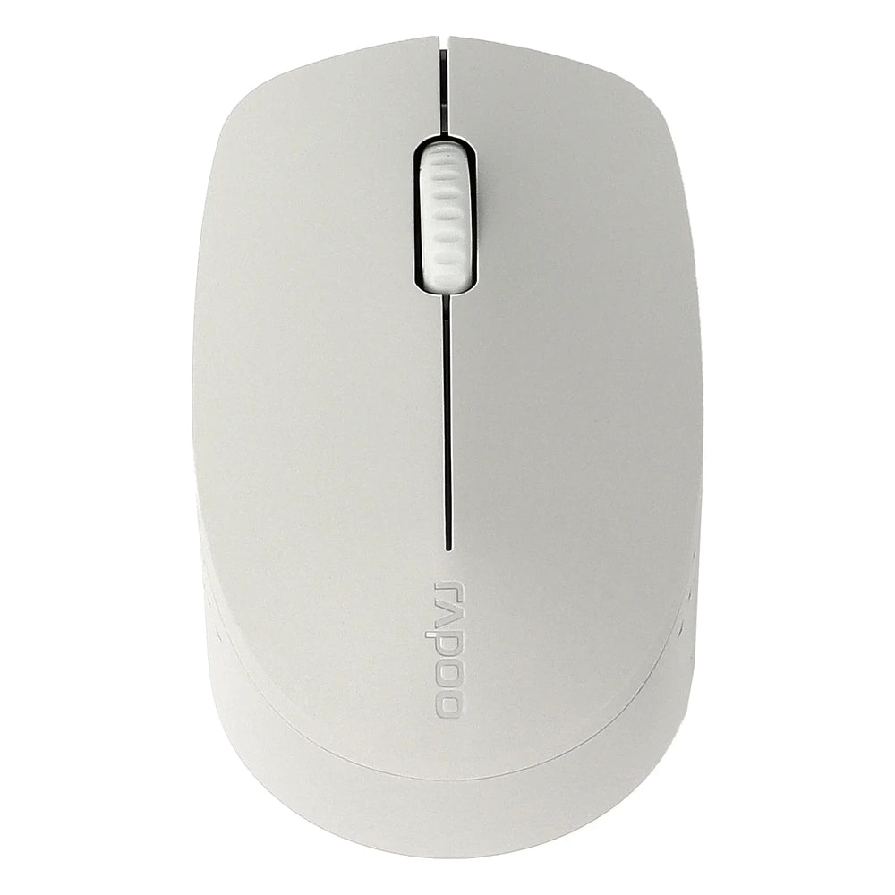 Rapoo M100 Silent Multi-Mode Wireless Mouse, 1300 DPI Optical Sensor, 3 (Left/Right-click, Middle click/scroll wheel) Buttons, Ambidextrous Design, Up to 9 months Battery Life, Light Grey, 1 Year Warranty | 18185