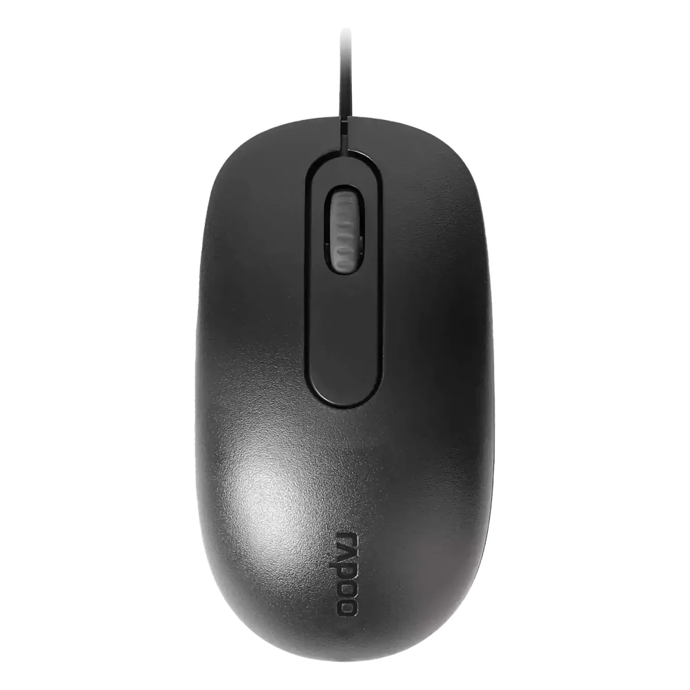 Rapoo N200 Wired Optical Mouse, 1600 DPI Optical Sensor, 3 (Left/Right-click, Middle click/scroll wheel) Buttons, Ambidextrous Design Black, 1 Year Warranty | 18548
