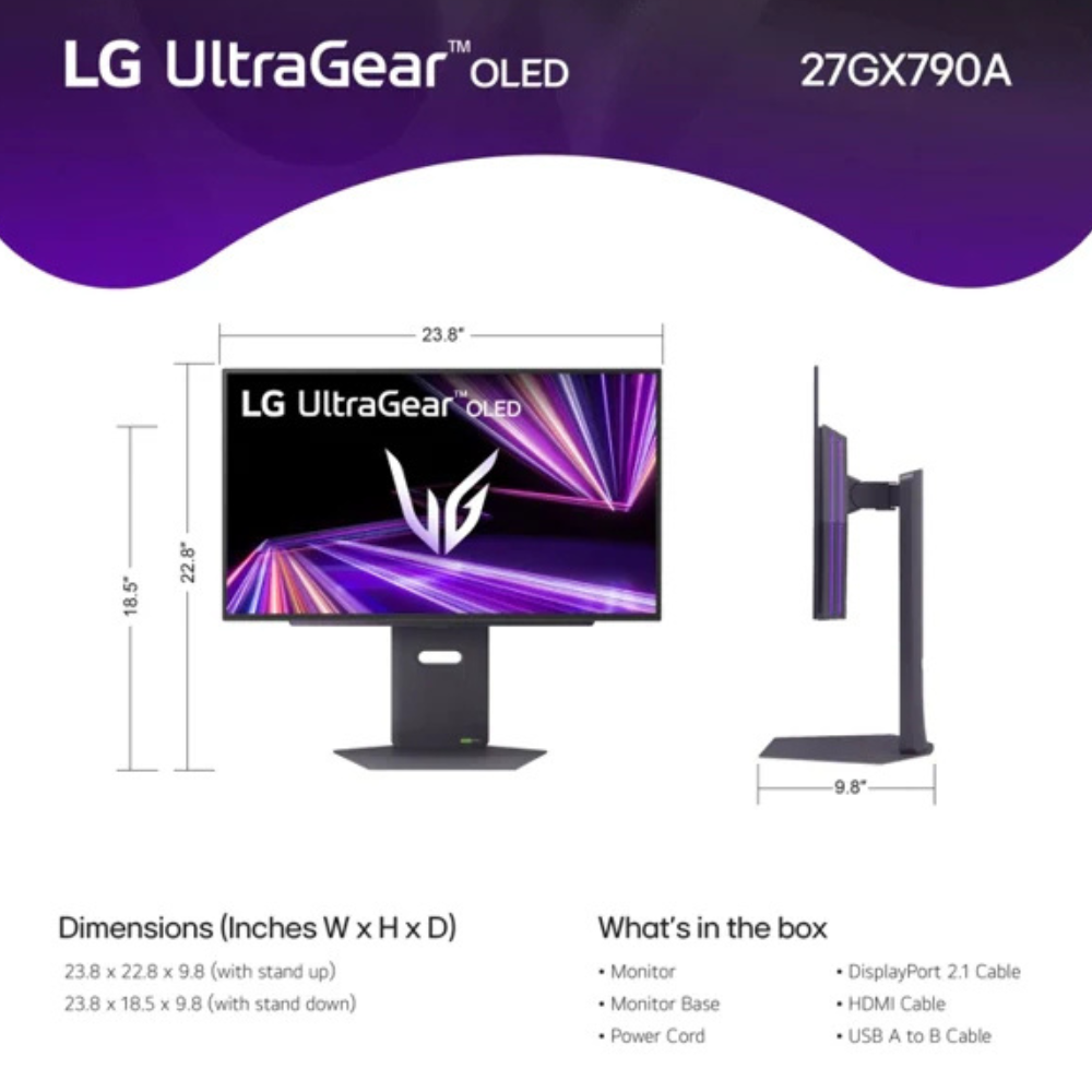 شاشة ألعاب LG UltraGear 27GX790A-B مقاس 27 بوصة QHD (2560 × 1440) مضادة للتوهج، ومنفذ DisplayPort، وHDMI، وقابلة لتعديل الارتفاع/المحور/الدوران/الإمالة، وضمان لمدة عام | 27GX790A-B
