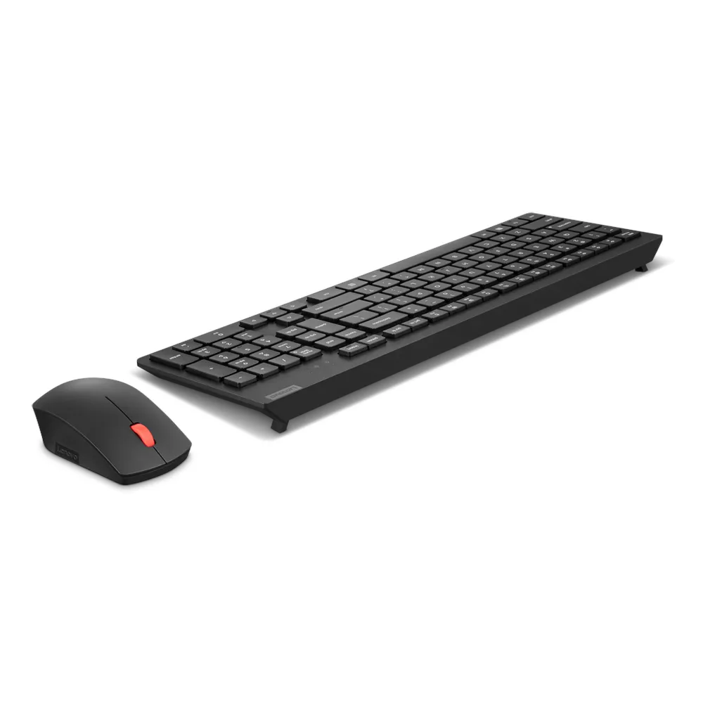 مجموعة لوحة مفاتيح وماوس لاسلكية Lenovo Essential Gen2 (إنجليزية وعربية)، لوحة مفاتيح بنسبة 100%، مستشعر ماوس بصري للتتبع بدقة 1600 نقطة لكل بوصة، تمرير الماوس باتجاهين، أسود، ضمان لمدة سنة | 4X31N50748