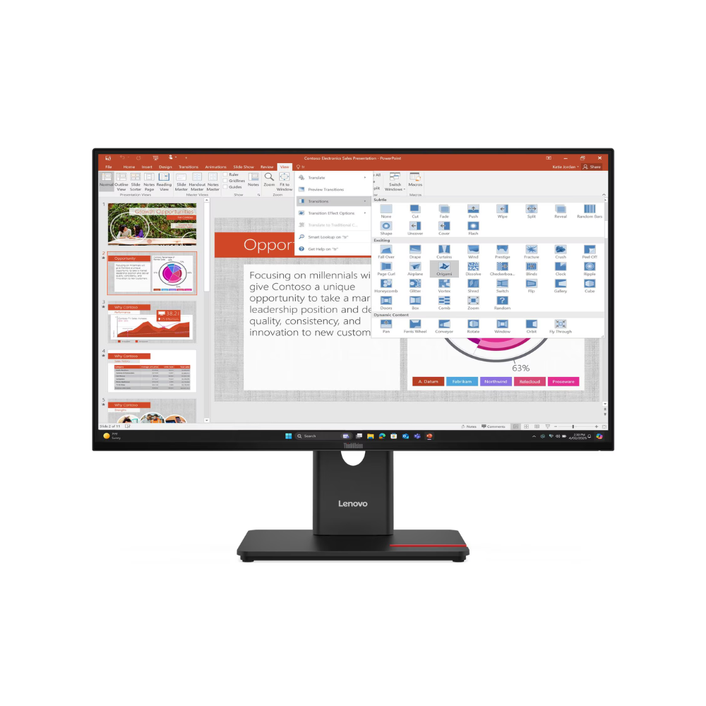 شاشة Lenovo ThinkVision T27-40 مقاس 27 بوصة بدقة FHD (1920 × 1080)، مضادة للتوهج، منافذ DP وHDMI وVGA، قابلة لتعديل الارتفاع/المحور/الدوران/الإمالة، ضمان 3 سنوات | 64A5MAT6UK