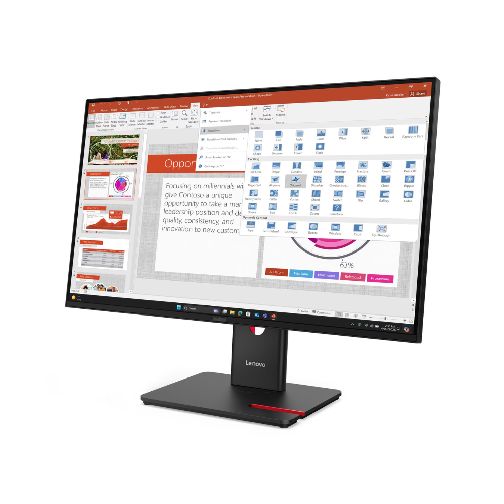 شاشة Lenovo ThinkVision T27-40 مقاس 27 بوصة بدقة FHD (1920 × 1080)، مضادة للتوهج، منافذ DP وHDMI وVGA، قابلة لتعديل الارتفاع/المحور/الدوران/الإمالة، ضمان 3 سنوات | 64A5MAT6UK