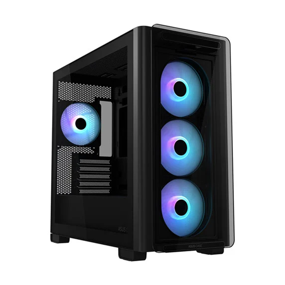 Asus A23 PLUS mATX PC Case, Tempered Glass Panel, 380mm GPU Support, 4 x 120 mm AR GB Fans, USB 3.2 Gen 2, Ample Cable Management, Black, 1 Year Warranty | 90DC00K0-B19010