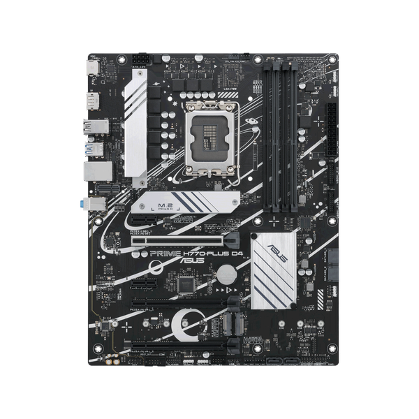 Asus PRIME H770-PLUS D4 Motherboard, LGA 1700 Socket, ATX Form Factor, DDR4 Ram, PCIe 5.0 With SafeSlot Core+, USB 10 GBps, HDMI, DisplayPort, Realtek 2.5 GB Ethernet With Asus LANGuard, Aura Sync, 1 Year Warranty | 90MB1CU0-M0NA00