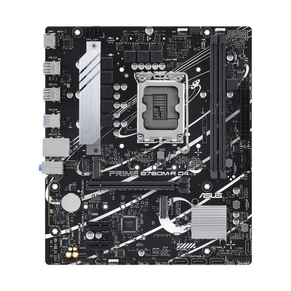 Asus PRIME B760M-R D4 Motherboard, LGA 1700 Socket, micro-ATX Form Factor, DDR4 Ram, PCIe 4.0, USB 5 GBps, HDMI 2.1, Realtek 2.5 GB Ethernet, Asus 5X Protection III, Aura Sync R GB Lighting, 1 Year Warranty | 90MB1HA0-M0EAY0