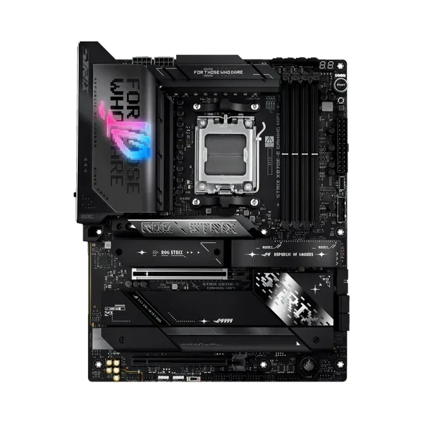 Asus ROG STRIX X870E-E GAMING WiFi Motherboard, AM5 Socket, ATX Form Factor, DDR5 Ram, PCIe 5.0 With SafeSlot Core+, Wi-Fi 7, Bluetooth v5.4, HDMI, DisplayPort, Intel 2.5 GB Ethernet With Asus LANGuard, Aura Sync, 1 Year Warranty | 90MB1IB0-M0EAY0