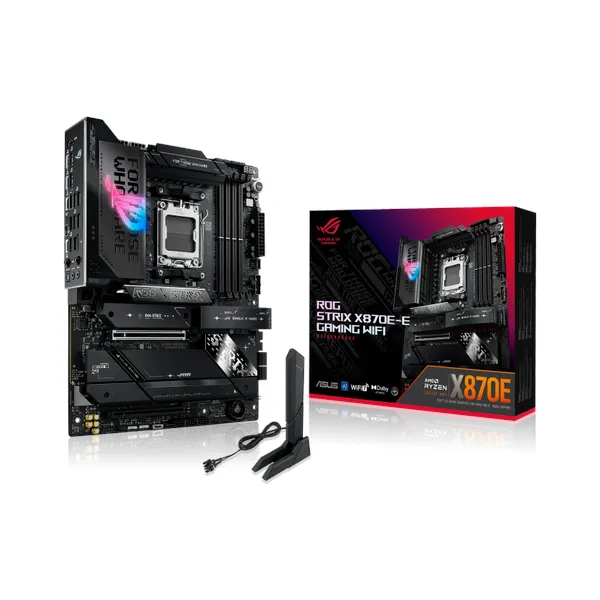 Asus ROG STRIX X870E-E GAMING WiFi Motherboard, AM5 Socket, ATX Form Factor, DDR5 Ram, PCIe 5.0 With SafeSlot Core+, Wi-Fi 7, Bluetooth v5.4, HDMI, DisplayPort, Intel 2.5 GB Ethernet With Asus LANGuard, Aura Sync, 1 Year Warranty | 90MB1IB0-M0EAY0