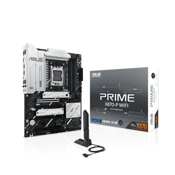 Asus PRIME X870-P WiFi Motherboard, AM5 Socket, ATX Form Factor, DDR5 Ram, PCIe 5.0 With SafeSlot Core+, Wi-Fi 7, Bluetooth v5.4, USB4 40 GBps, HDMI, Thunderbolt, Realtek 2.5 GB Ethernet With Asus LANGuard, Aura Sync, 1 Year Warranty | 90MB1IS0-M0EAY0