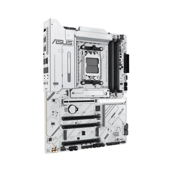 Asus X870 MAX GAMING WiFi Motherboard, AM5 Socket, ATX Form Factor, DDR5 Ram, PCIe 5.0 With SafeSlot Core+, Wi-Fi 7, Bluetooth v5.4, HDMI, Thunderbolt 4, Intel 2.5 GB Ethernet With Asus LANGuard, Aura Sync, White, 1 Year Warranty | 90MB1LZ0-M0EAY0