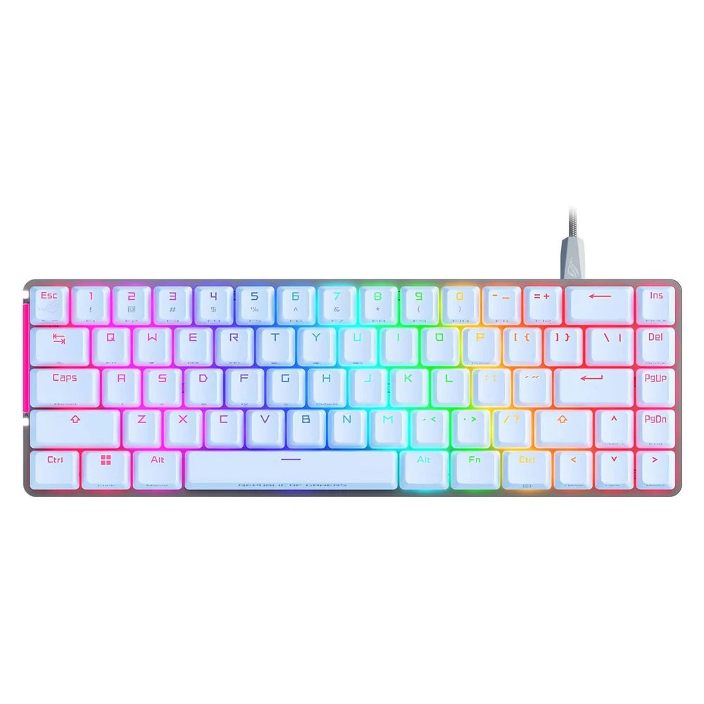 Asus ROG Falchion Ace 65% AR GB Engilsh & Arabic Mechanical Gaming Keyboard, Wired Dual USB-C Ports, ROG NX Mechanical Switches (Red - Linear & Swift), Anti-Ghosting with N Key Rollover, Interactive Touch Panel, 1000Hz Polling Rate, White, 1 Year
