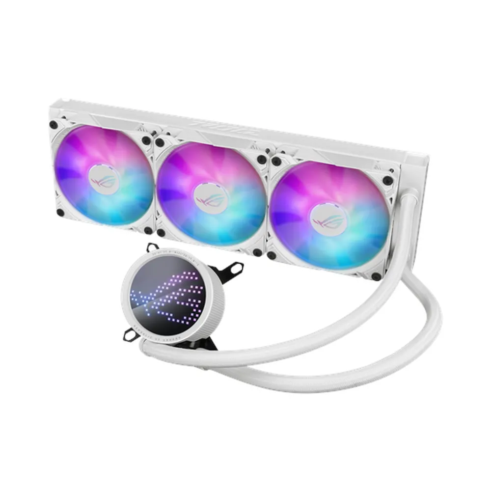 Asus ROG RYUO III 360 ARGB AIO Liquid Cooler, Anime Matrix LED Display, Supports Intel, AMD Sockets, White, 1 Year Warranty | 90RC00I2-M0UAY0