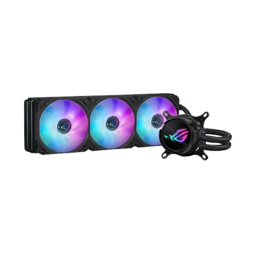 Asus ROG Strix LC III 360 ARGB AIO Liquid Cooler, 360° Rotatable Water Block LCD, Supports Intel, AMD Sockets, Black, 1 Year Warranty | 90RC00W1-M0UAY0
