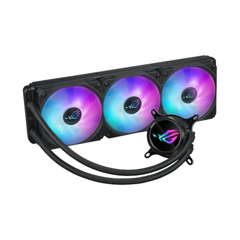 Asus ROG Strix LC III 360 ARGB AIO Liquid Cooler, 360° Rotatable Water Block LCD, Supports Intel, AMD Sockets, Black, 1 Year Warranty | 90RC00W1-M0UAY0
