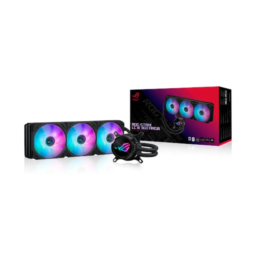 Asus ROG Strix LC III 360 ARGB AIO Liquid Cooler, 360° Rotatable Water Block LCD, Supports Intel, AMD Sockets, Black, 1 Year Warranty | 90RC00W1-M0UAY0