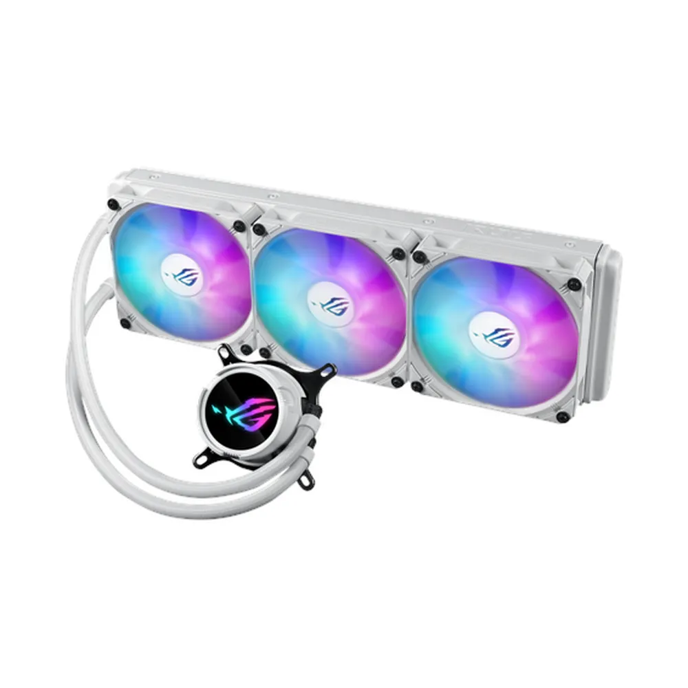 مبرد سائل ايسوس روج ستريكس LC III 360 ARGB AIO، شاشة LCD قابلة للدوران 360 درجة لمجموعة التبريد المائي، يدعم مقابس انتل وايه ام دي، أبيض، ضمان سنة واحدة | 90RC00W2-M0UAY0