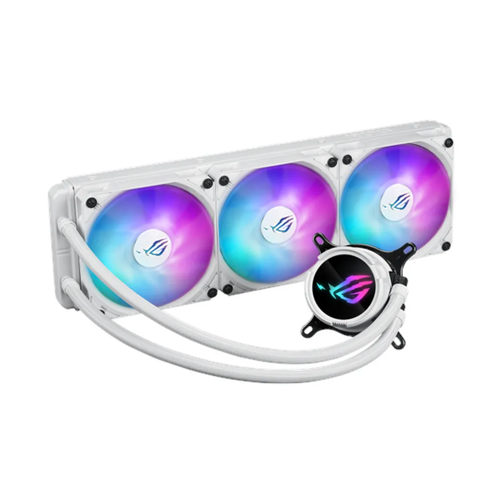 مبرد سائل ايسوس روج ستريكس LC III 360 ARGB AIO، شاشة LCD قابلة للدوران 360 درجة لمجموعة التبريد المائي، يدعم مقابس انتل وايه ام دي، أبيض، ضمان سنة واحدة | 90RC00W2-M0UAY0