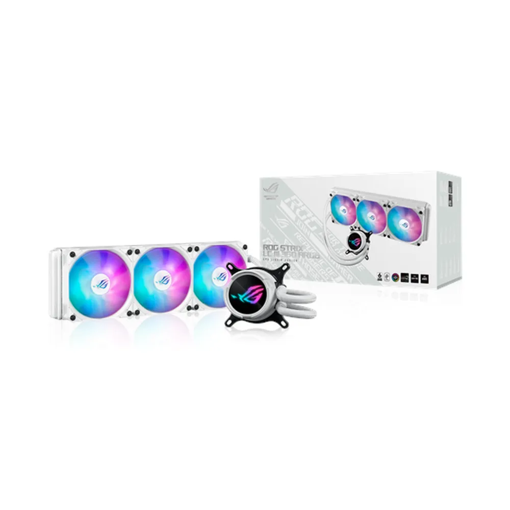 مبرد سائل ايسوس روج ستريكس LC III 360 ARGB AIO، شاشة LCD قابلة للدوران 360 درجة لمجموعة التبريد المائي، يدعم مقابس انتل وايه ام دي، أبيض، ضمان سنة واحدة | 90RC00W2-M0UAY0
