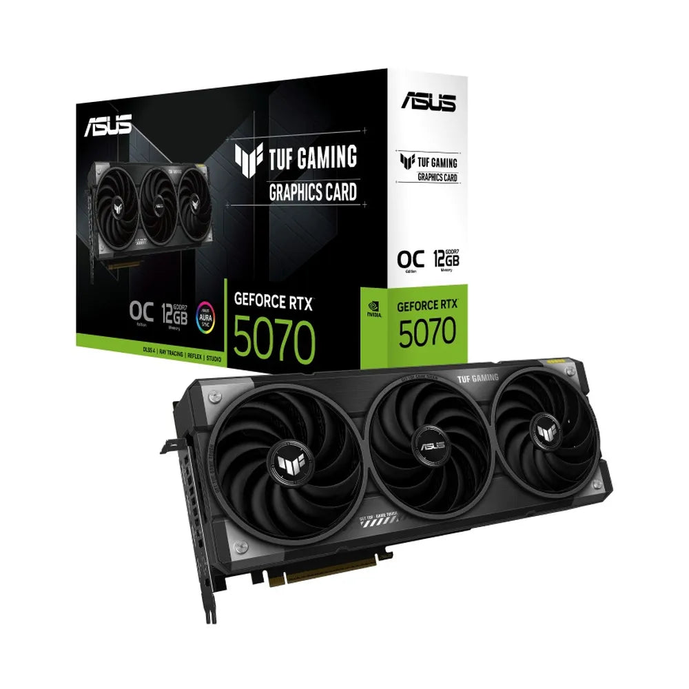Asus TUF Gaming GeForce RTX 5070 OC Edition AR GB Graphics Card, GDDR7 12 GB 512-bit Memory, HDMI 2.1b & DP 2.1b Outputs, PCI Express 5.0, 2685 MHz Core Clock, 28 GBps Memory Clock, 1 Year Warranty | 90YV0LZ0-M0NA00