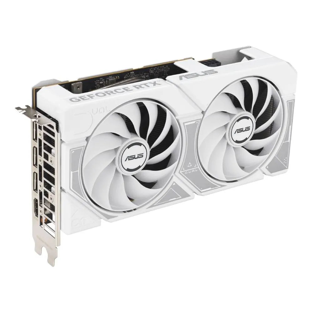 بطاقة رسومات Asus Dual GeForce RTX 5060 White OC Edition، ذاكرة GDDR7 بحجم 8 جيجابايت 128 بت، ومخرجات HDMI 2.1b وDP 2.1b، وPCI Express 5.0، وسرعة معالج 2677 ميجاهرتز، وسرعة ذاكرة 28 جيجابت في الثانية، ضمان لمدة عام | 90YV0N15-M0NA00
