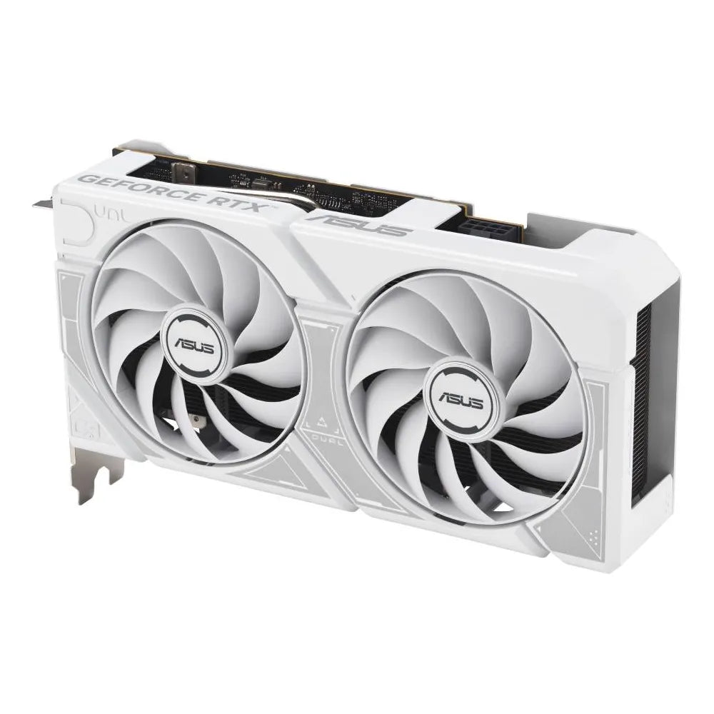بطاقة رسومات Asus Dual GeForce RTX 5060 White OC Edition، ذاكرة GDDR7 بحجم 8 جيجابايت 128 بت، ومخرجات HDMI 2.1b وDP 2.1b، وPCI Express 5.0، وسرعة معالج 2677 ميجاهرتز، وسرعة ذاكرة 28 جيجابت في الثانية، ضمان لمدة عام | 90YV0N15-M0NA00
