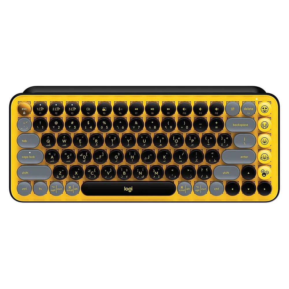 Logitech POP Keys Wireless 75% Engilsh & Arabic Mechanical Keyboard, Bluetooth 5.1, Logi Bolt USB Wireless Receiver, Brown (Tactile) Switches, 8 Swappable Emoji Keys, Blast Yellow, 1 Year Warranty | 920-010816