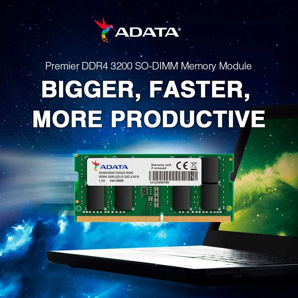 ADATA SO-DIMM Memory Module, 16GB (1x16GB), DDR4 DRAM, 3200 MT/s, 1 Year Warranty | AD4S320016G22-BGN