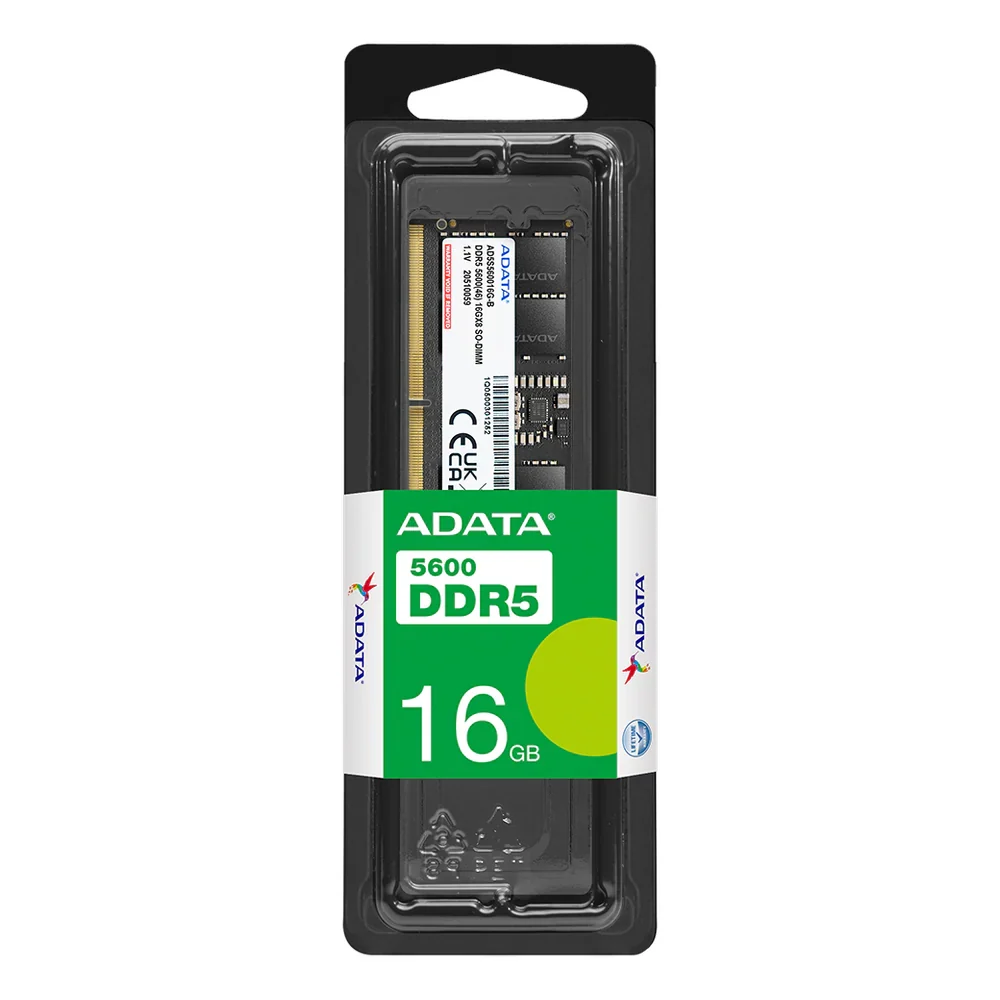 ADATA SO-DIMM Memory Module, 16GB (1x16GB), DDR5 DRAM, 5600 MT/s, 1 Year Warranty | AD5S560016G-S