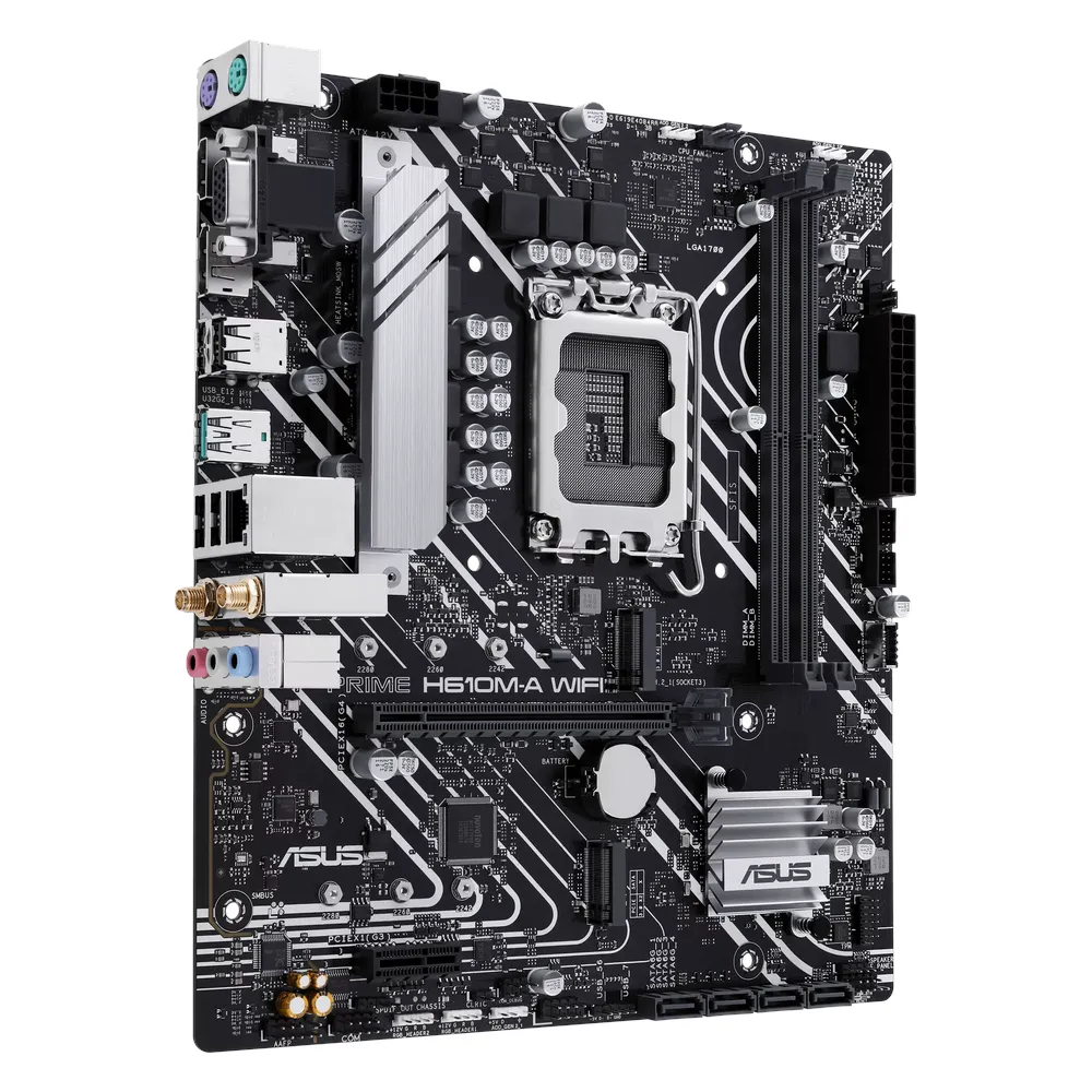 Asus PRIME H610M-A WIFI Gaming Motherboard, LGA1700 Socket, mATX Form Factor, DDR5 Ram, PCIe 4.0, USB 10Gbps, HDMI, DP, Wi-Fi 5 , Intel 1Gb Ethernet, Aura Sync, 1 Year Warranty | 90MB1G00-M0EAY0