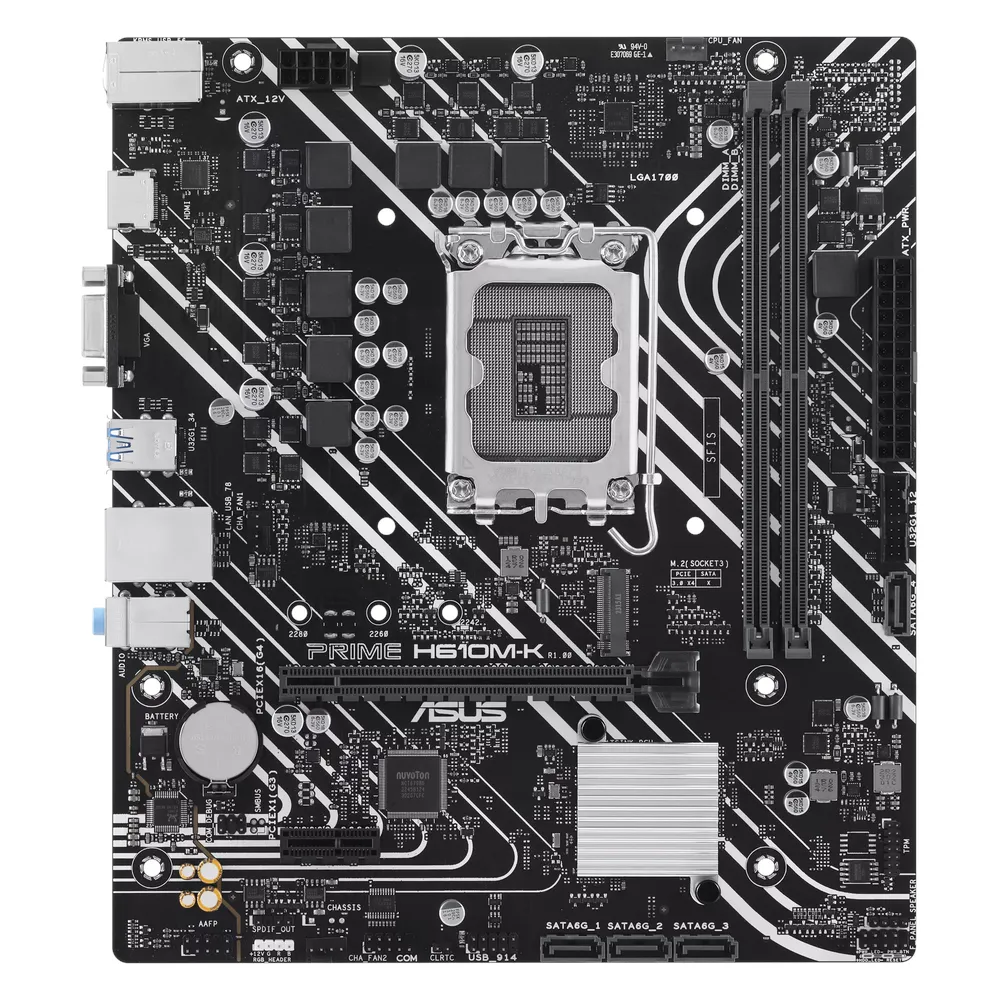 لوحة الأم Asus PRIME H610M-K، مقبس LGA1700، عامل الشكل mATX، ذاكرة وصول عشوائي DDR5، PCIe 4.0، HDMI، VGA، Realtek 1Gb إيثرنت، Aura Sync، ضمان سنة واحدة | 90MB1GA0-M0EAY0