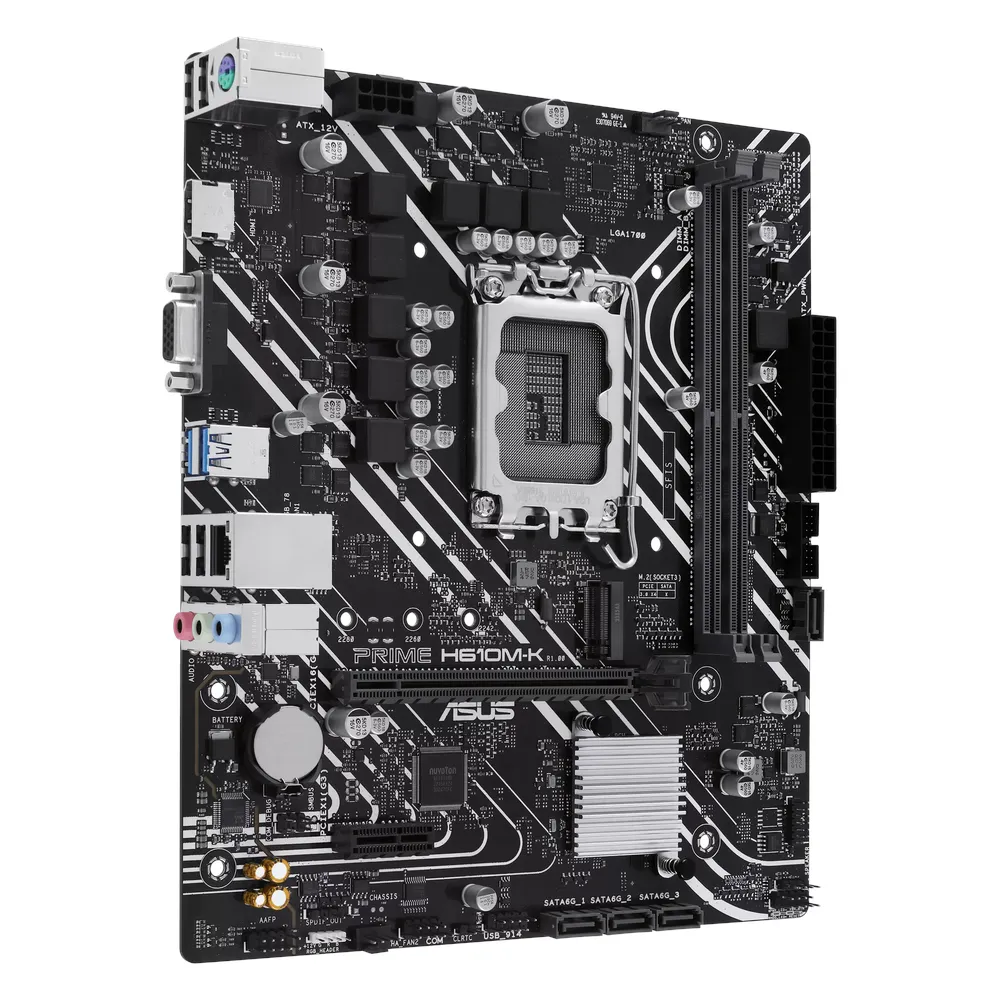لوحة الأم Asus PRIME H610M-K، مقبس LGA1700، عامل الشكل mATX، ذاكرة وصول عشوائي DDR5، PCIe 4.0، HDMI، VGA، Realtek 1Gb إيثرنت، Aura Sync، ضمان سنة واحدة | 90MB1GA0-M0EAY0