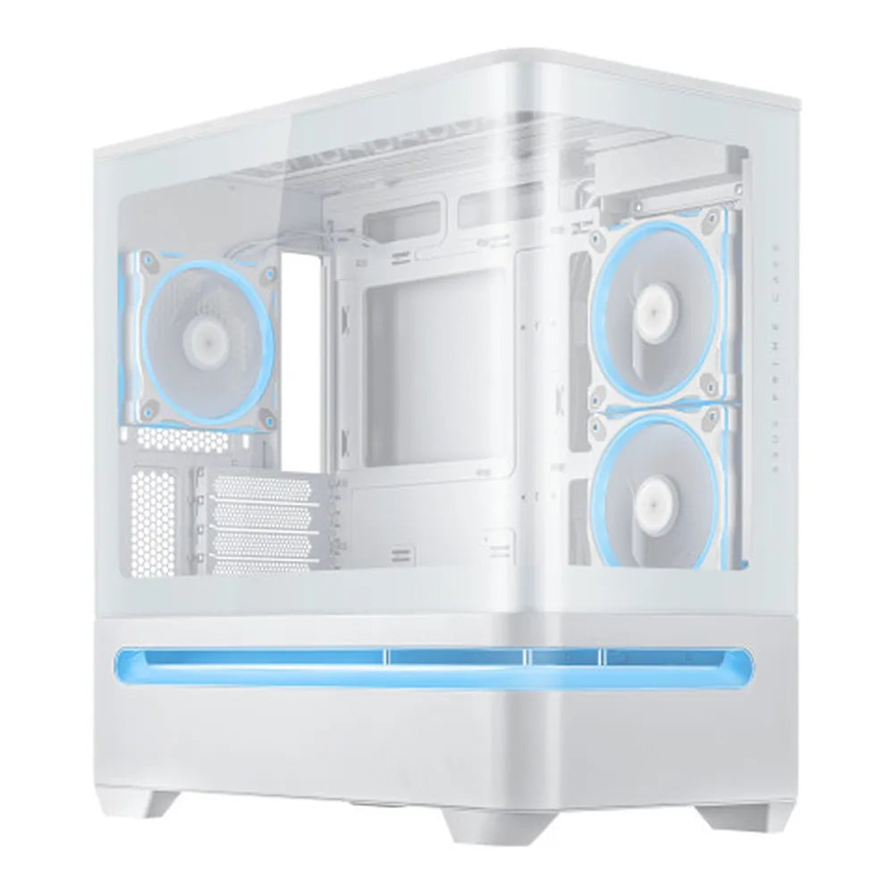 Asus Prime AP202 ARGB mATX Tower PC Case, Curved Tempered Glass Panel, Innovative Slot Vent, Integrated ARGB light band, 1 x 120 mm ARGB Fan, 420mm GPU Support, USB 3.2 Gen 2, White, 1 Year Warranty | 90DC00P3-B19000