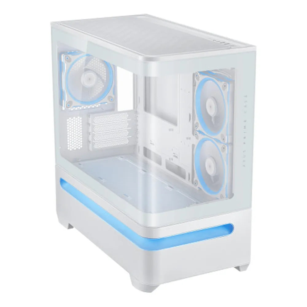 Asus Prime AP202 ARGB mATX Tower PC Case, Curved Tempered Glass Panel, Innovative Slot Vent, Integrated ARGB light band, 1 x 120 mm ARGB Fan, 420mm GPU Support, USB 3.2 Gen 2, White, 1 Year Warranty | 90DC00P3-B19000