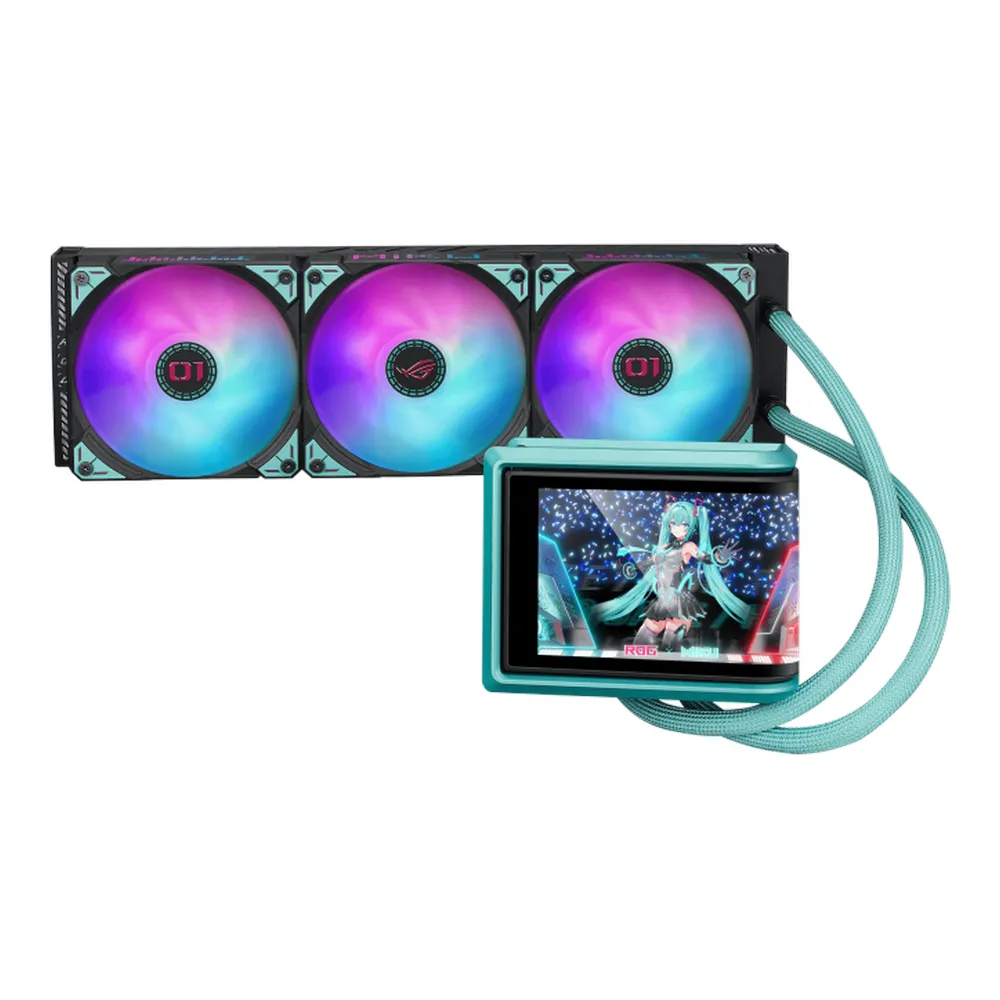 Asus ROG RYUO IV 360 ARGB Hatsune Miku Edition Liquid Cooler, 6.67" AMOLED Display, Supports Intel & AMD Sockets, Black/Hatsune Miku's Signature, 1 Year Warranty | 90RC01P1-B0EAY0