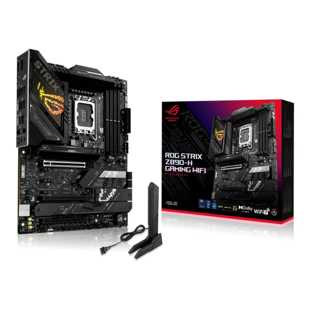 Asus ROG STRIX Z890-H WIFI Gaming Motherboard, LGA1851 Socket, ATX Form Factor, DDR5 Ram, PCIe 5.0, USB 20Gbps, HDMI, VGA, Wi-Fi 7, Bluetooth, Realtek 5Gb Ethernet, AI Networking II, Aura Sync, 1 Year Warranty | 90MB1K20-M0EAY0
