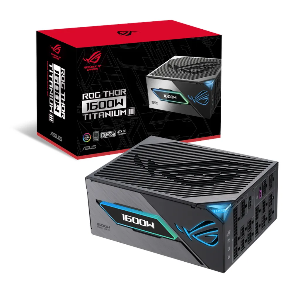 Asus ROG THOR 1600W Titanium III Gaming Power Supply, 1600W, Fully Modular, ATX Form Factor, Axial-Tech Fan Design, Magnetic OLED Display, Etched Cables, 1 Year Warranty | 90YE00V1-B0NA00