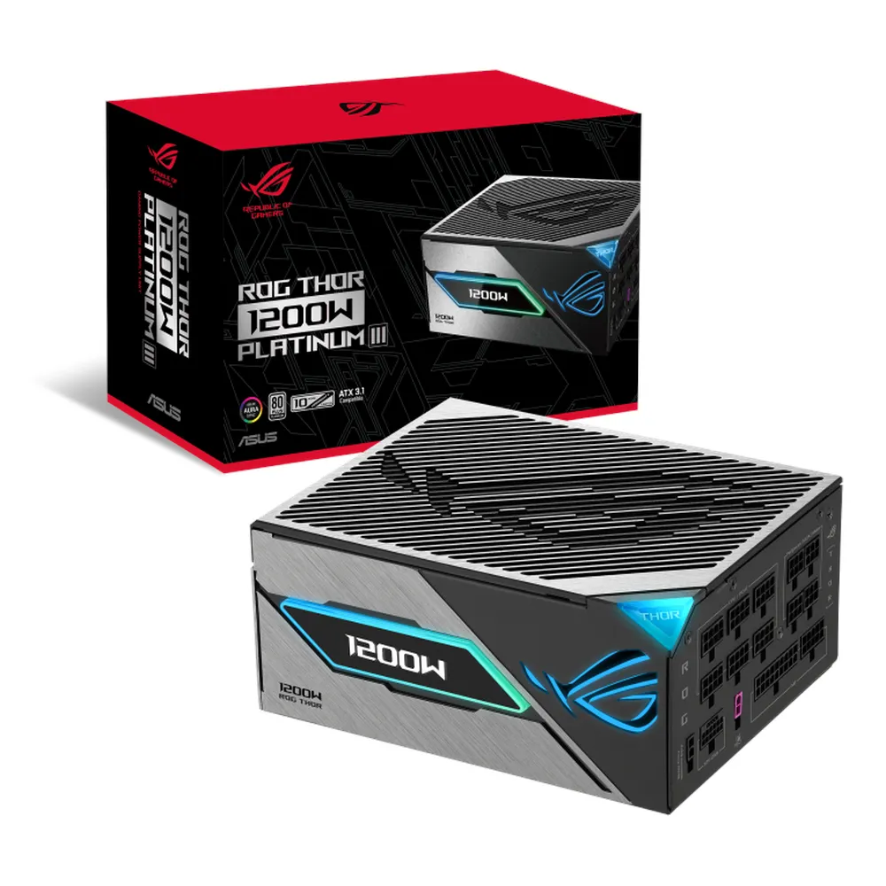Asus ROG Thor Platinum III Power Supply, 1200W, 80 Plus Platinum, Fully Modular, ATX Form Factor, RTX Ready, Dual Ball Fan Bearings, Magnetic OLED Display, Etched Modular Cables, 1 Year Warranty | 90YE00V2-B0NA00