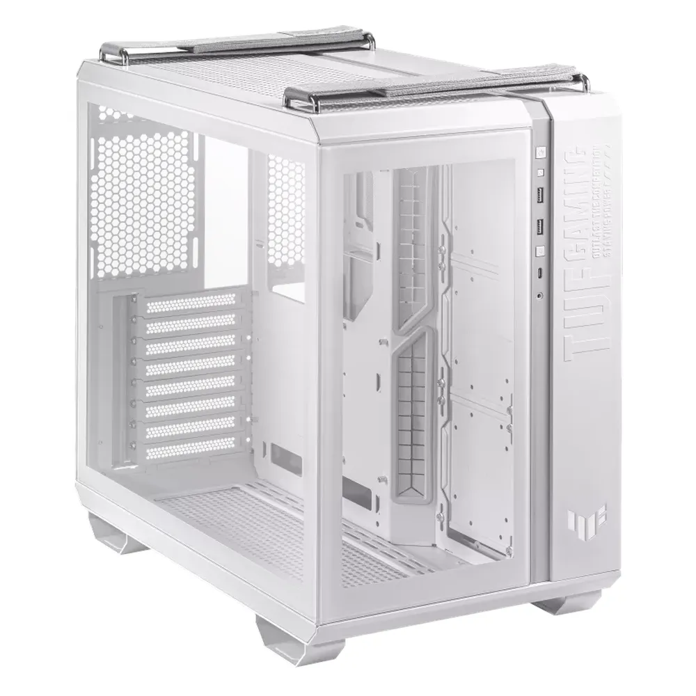 Asus TUF Gaming GT502 ATX Tower PC Case, Front & Left Tempered Glass Panels, Dual Chamber Chassis, Panoramic View, Removeable Dust Filters, Tool-Free Side Panels, 400mm GPU Support, USB 3.2 Gen 2, White, 1 Year Warranty | 90DC0090-B09010