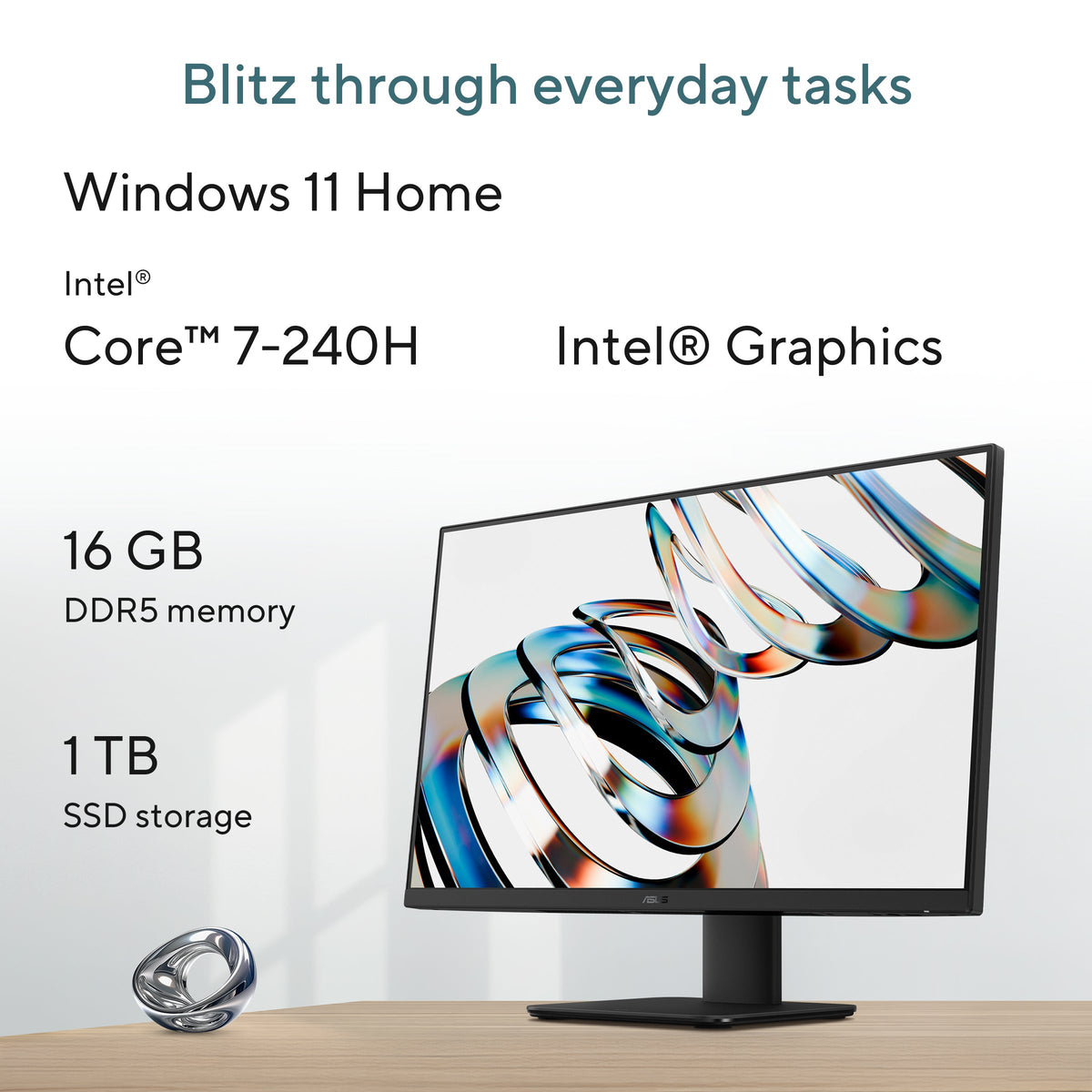 Asus V470VA All-in-One Desktop PC, Intel Core 7 240H Processor, 16GB RAM, 1TB SSD, 27" FHD Display, Windows 11 Home, Built-in Speakers & 5M IR Camera, 120W Power Adapter, Sandstone Wireless Keyboard & Mouse Included, 3 Year Warranty | V470VA-C724016001W
