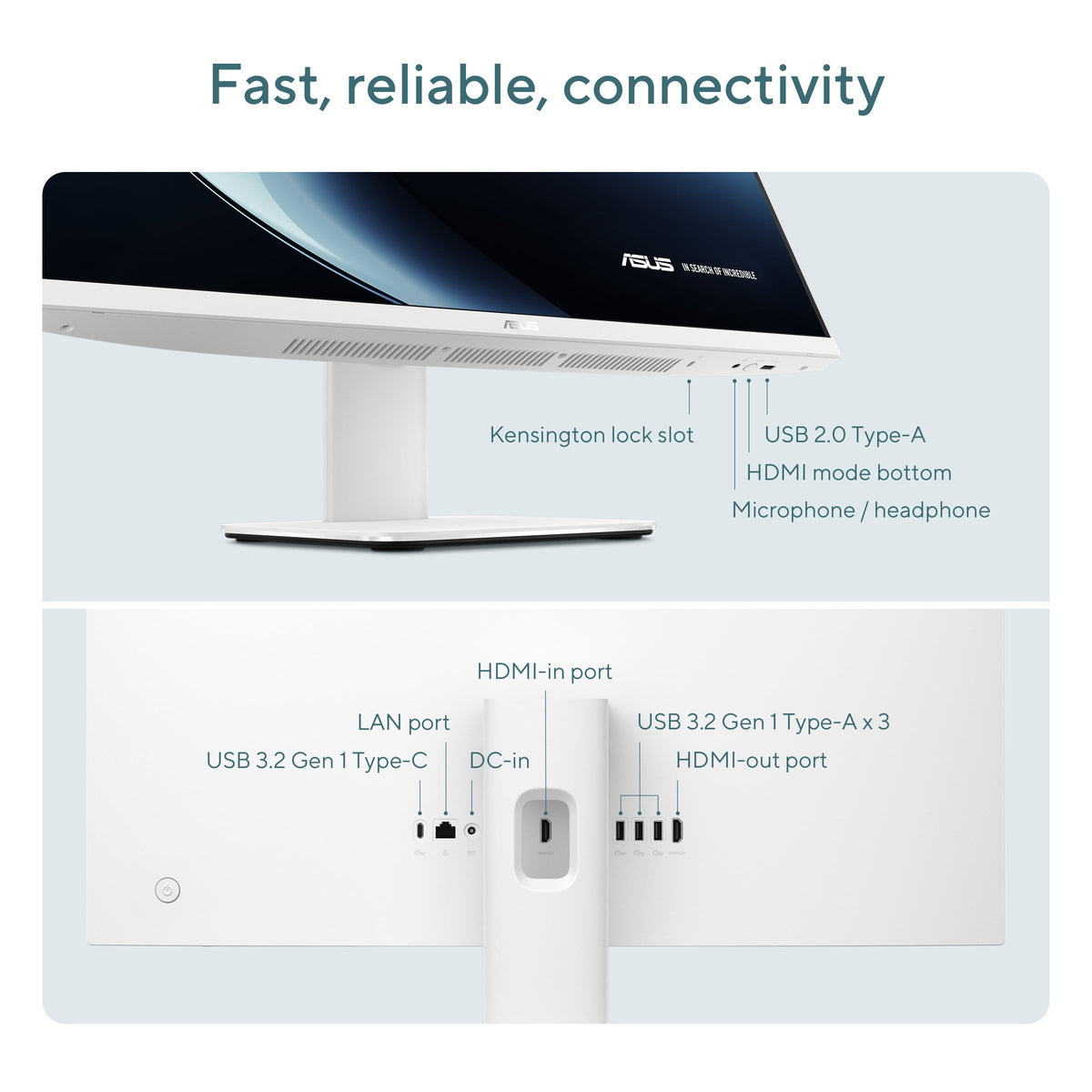 Asus V470VA All-in-One Desktop PC, Intel Core 7 240H Processor, 16GB RAM, 1TB SSD, 27" FHD Display, Windows 11 Home, Built-in Speakers & 5M IR Camera, 120W Power Adapter, Sandstone Wireless Keyboard & Mouse Included, 3 Year Warranty | V470VA-C724016001W