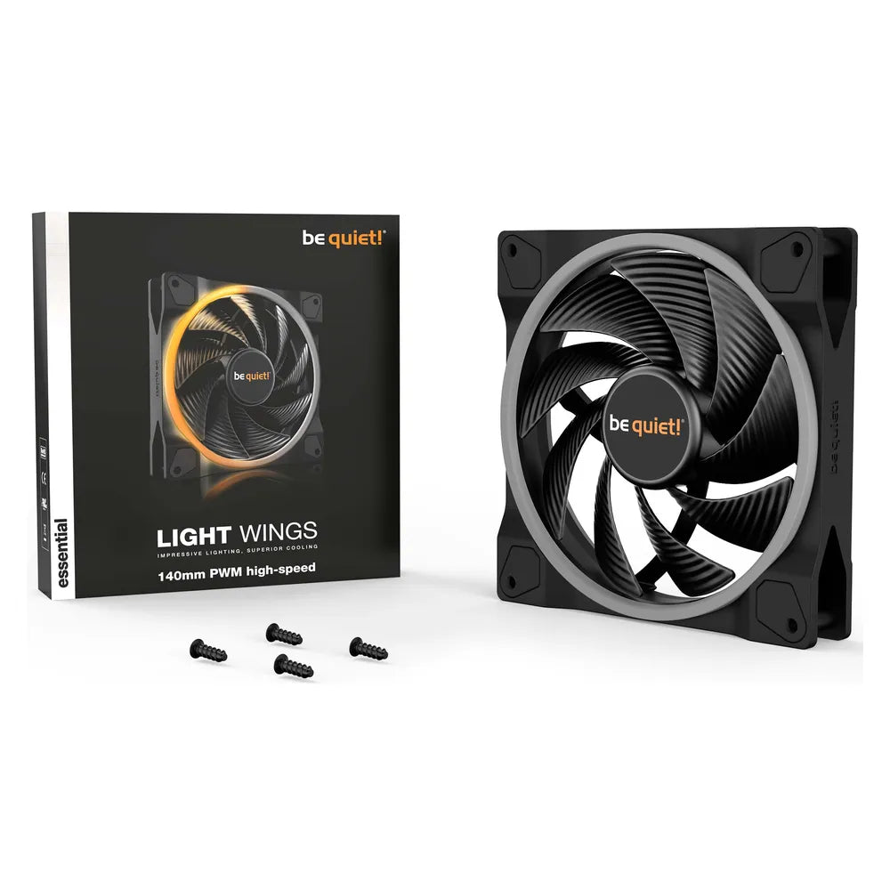 !كن هادئًا! مروحة علبة عالية السرعة Light Wings 140mm PWM، محمل بندقي، حجم مروحة 140mm، سرعة مروحة 2200 دورة في الدقيقة، إضاءة LED RGB قابلة للعنونة، أسود، ضمان لمدة عام | BL075