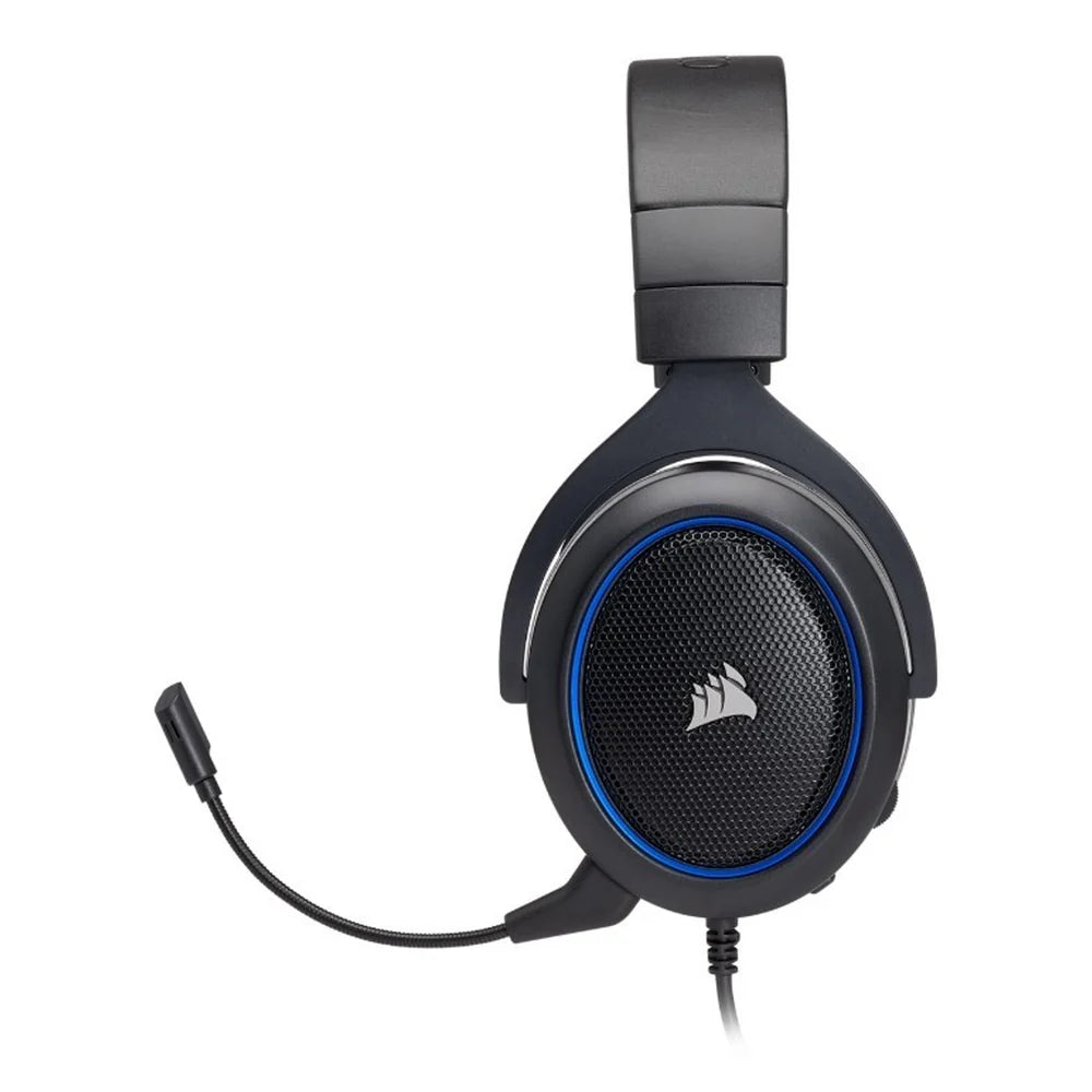 Corsair HS50 Stereo Gaming Headset, 50mm Neodymium Drivers, Memory Foam Ear Cups, Detachable Noise-Cancelling Microphone, Blue, 1 Year Warranty | CA-9011172-AP