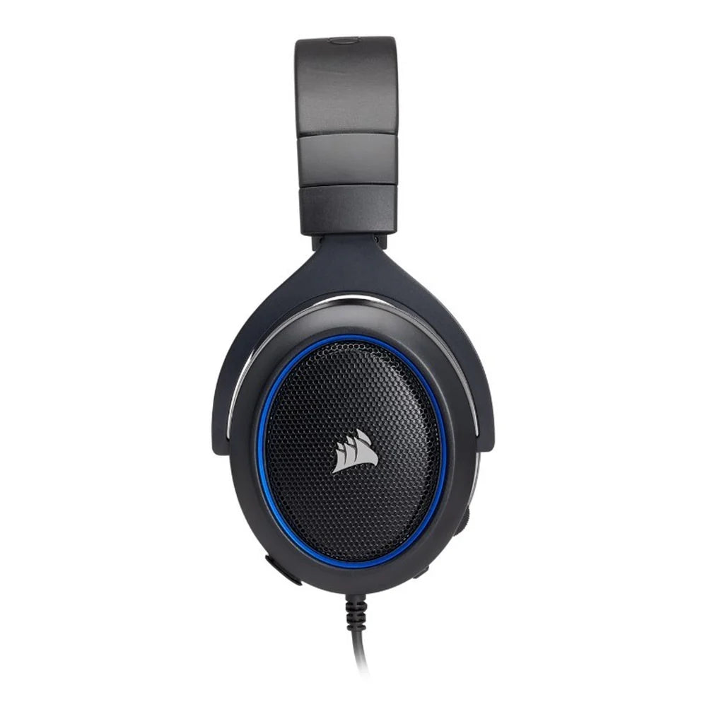 Corsair HS50 Stereo Gaming Headset, 50mm Neodymium Drivers, Memory Foam Ear Cups, Detachable Noise-Cancelling Microphone, Blue, 1 Year Warranty | CA-9011172-AP