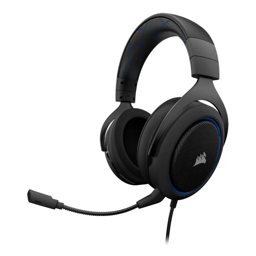 Corsair HS50 Stereo Gaming Headset, 50mm Neodymium Drivers, Memory Foam Ear Cups, Detachable Noise-Cancelling Microphone, Blue, 1 Year Warranty | CA-9011172-AP