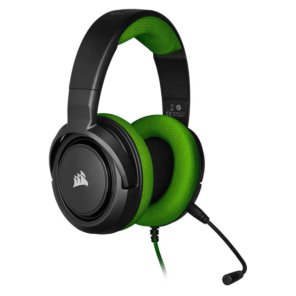 Corsair HS35 Stereo Gaming Headset, 50mm Neodymium Drivers, Memory Foam Ear Cups, Detachable Noise-Cancelling Microphone, Green, 1 Year Warranty | CA-9011195-EU