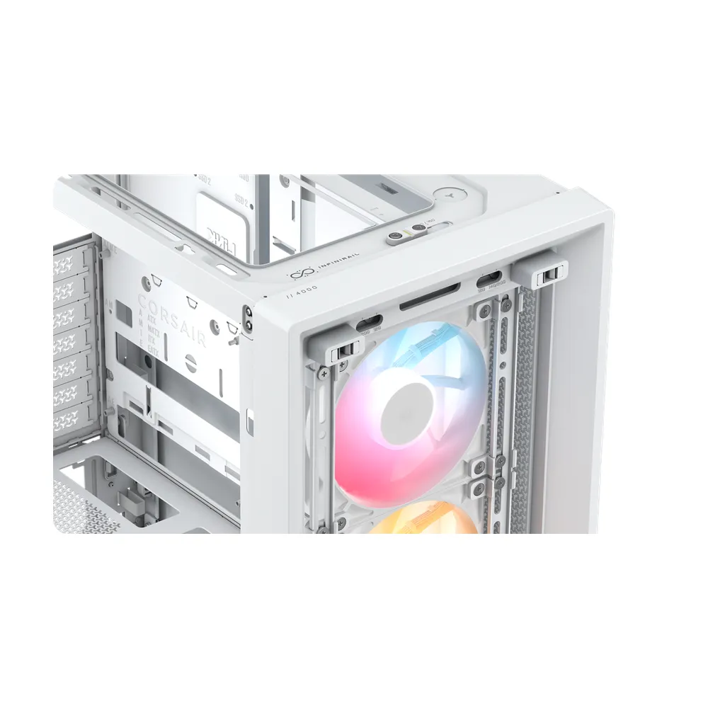 Corsair FRAME 4000D RS AR GB Modular Mid-Tower ATX Case, Tempered Glass Side Window, 3 x RS120 AR GB Performance Fans, 360mm GPU Support, USB 3.2 Gen 2, GPU Anti-Sag Stabilization Arm Included, White, 1 Year Warranty | CC-9011297-WW