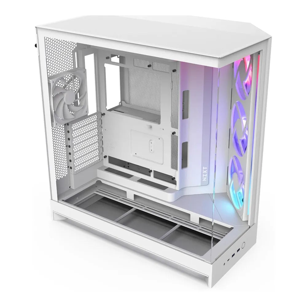 NZXT H9 Flow R GB Large Dual-Chamber Mid-Tower ATX Airflow Case, Ultra Clear Tempered Glass Side Window, 1 x F120Q (CV) Fan, 1 x F420 R GB Core Fan, Full-Size GPU Support, USB 3.2 Gen2x2, White, 1 Year Warranty | CM-H92FW-R1