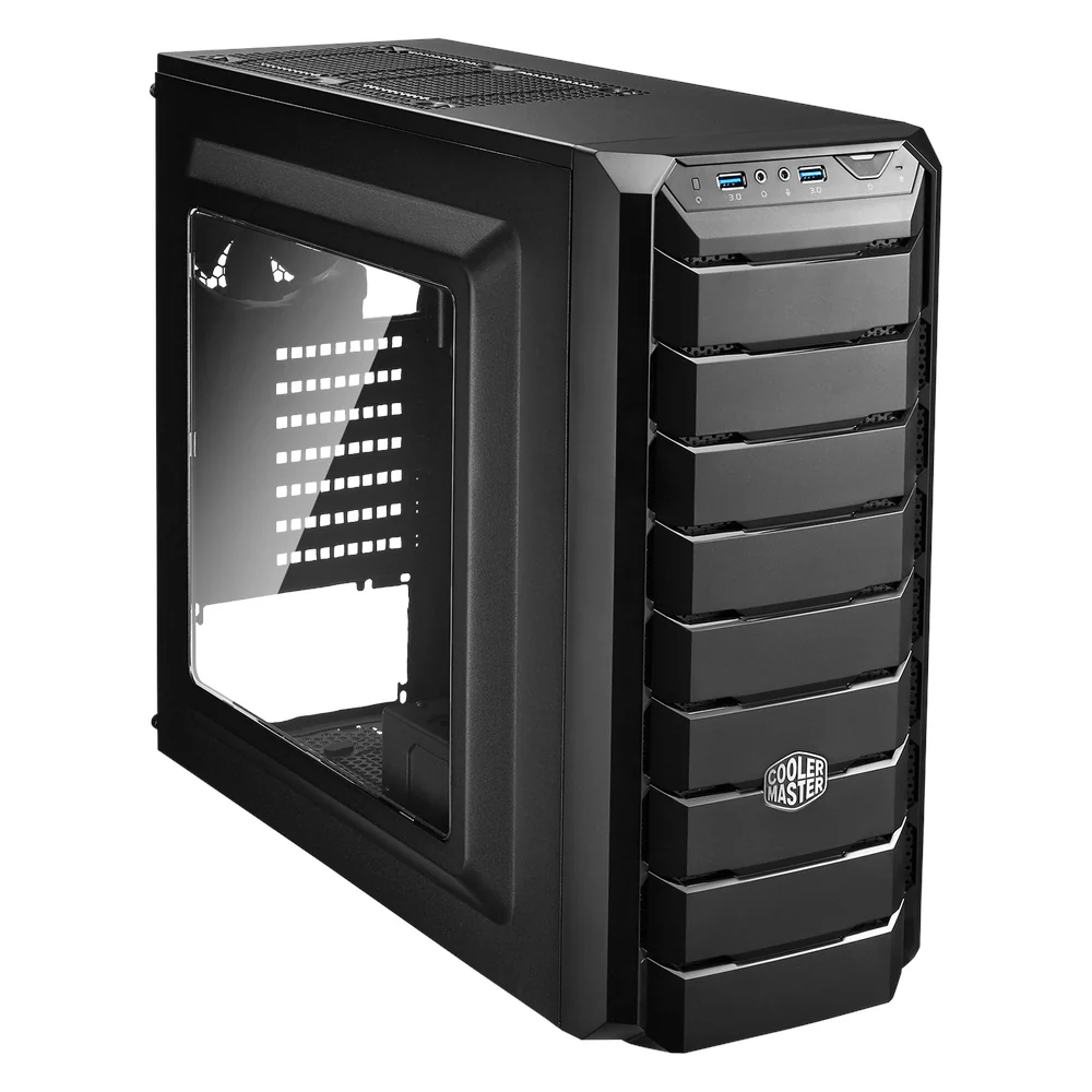 Cooler Master CMP500 Elite V3 Mid Tower PC Casing, Side Window, 1 x Pre-installed 120mm Rear Fan, USB 3.0 & USB 2.0, Black, 1 Year Warranty | CMP-500-1NWRA60