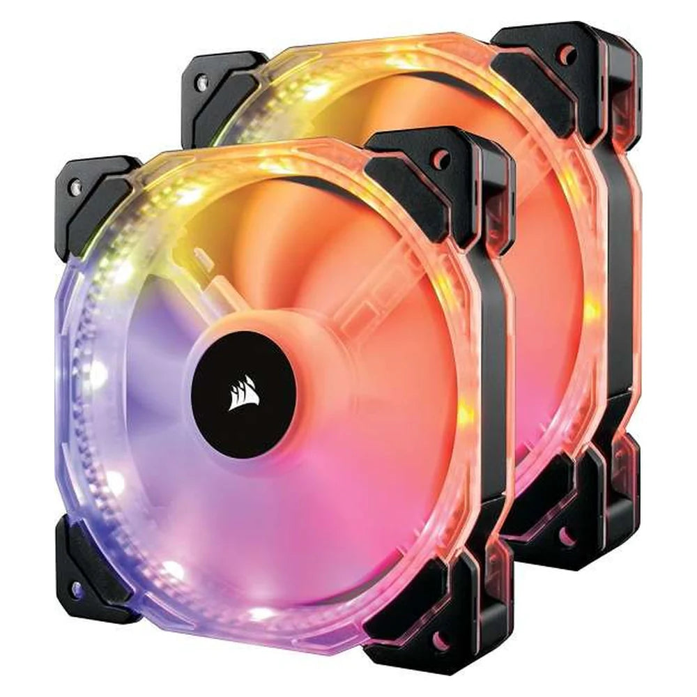 Corsair HD140 RGB LED High Performance 140mm PWM Case Fan, Twin Pack with Controller, Hydraulic Bearing, 600-1350 RPM, Black, 1 Year Warranty | CO-9050069-WW