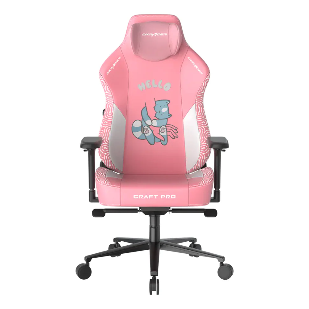 كرسي الألعاب DXRacer Craft Halo Cat Edition، أسطوانة رفع بالغاز من الفئة 4، دعم مدمج لأسفل الظهر ثنائي الأبعاد، قاعدة ألومنيوم، عجلات دوارة من البولي يوريثان مقاس 60 ملم، قابل للتعديل بالكامل، وردي، ضمان لمدة سنة | CRA-PR008-P-H1